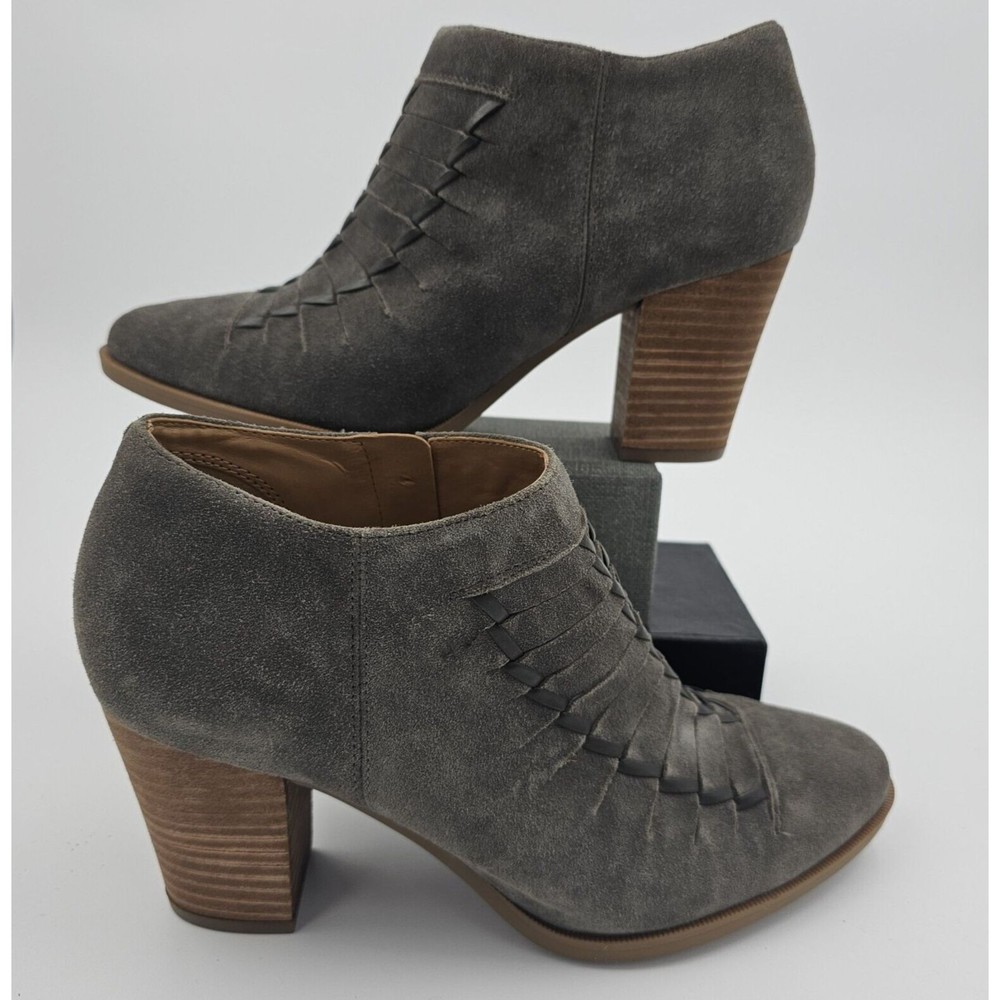 Franco Sarto Women’s Dimona Suede Braided Ankle Stacked Sz 8M Heel Booties Shoes